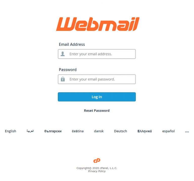 Webmail login screen