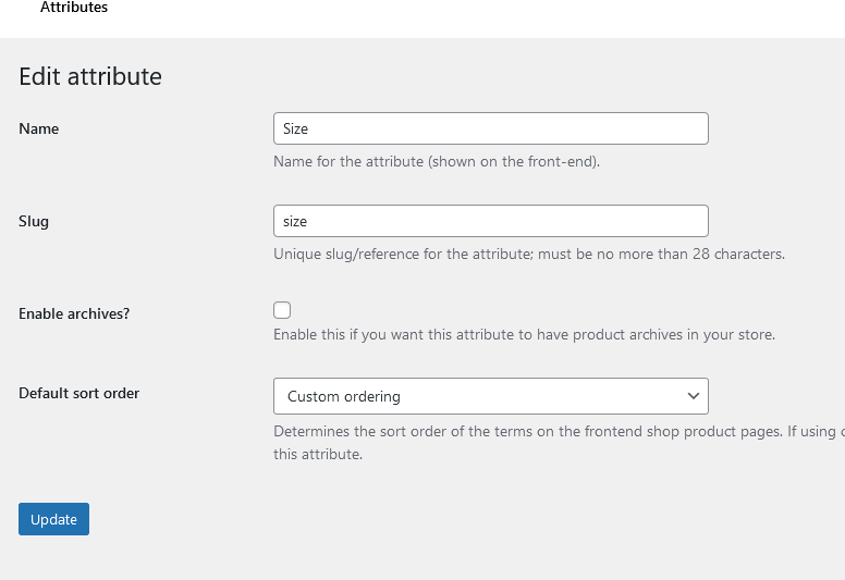Add the product attribute option