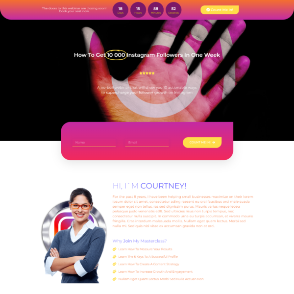 Instagram Masterclass Landing Page